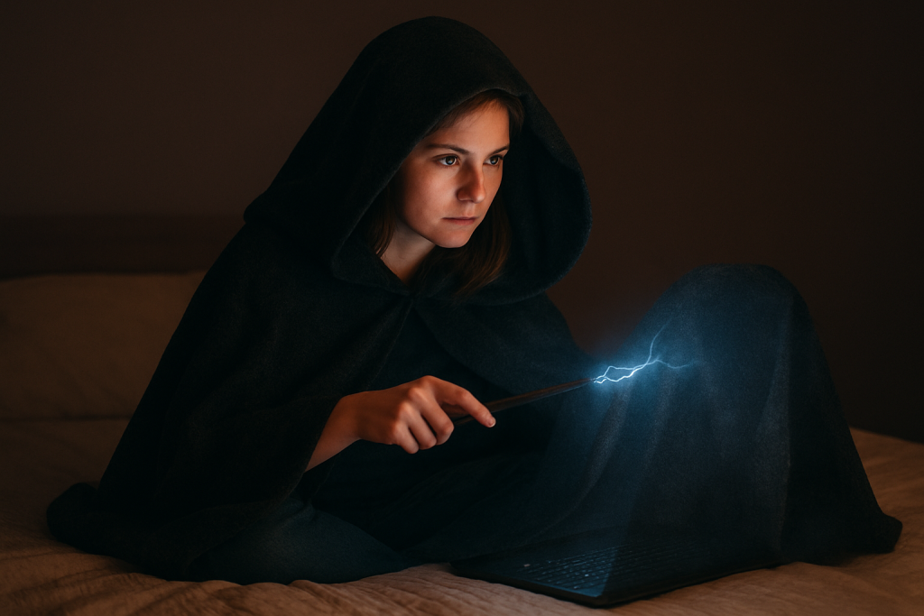 sorcière invisible sous une cape